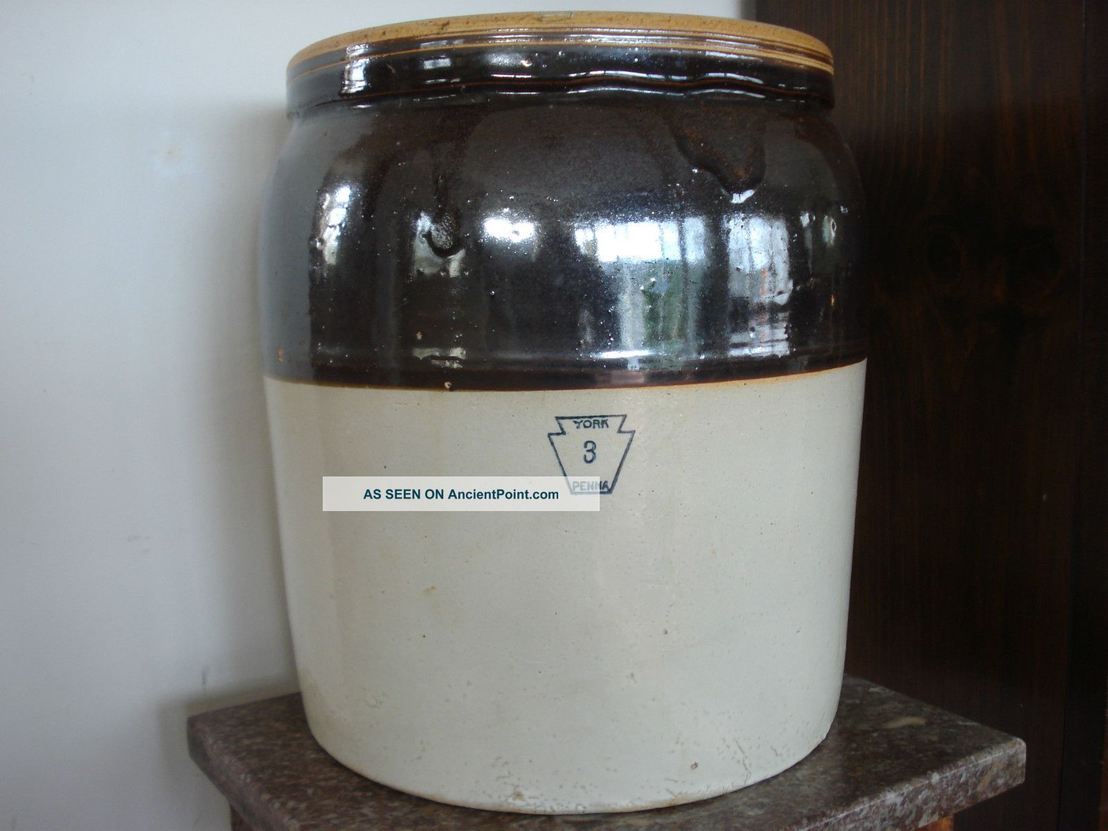 Antique York Penna 3 Gallon 2 Tone Stoneware Pottery Preserve Jar Crock Crocks photo