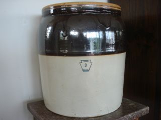 Antique York Penna 3 Gallon 2 Tone Stoneware Pottery Preserve Jar Crock photo