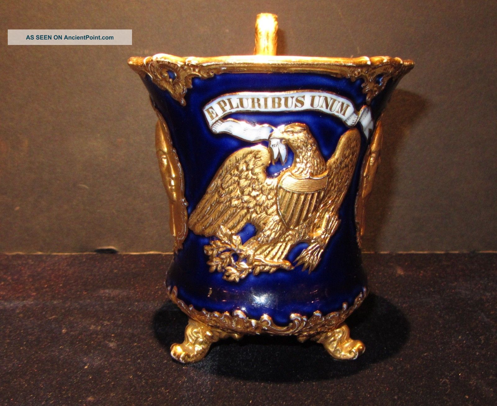 Meissen Rare 19th C Footed Cup Cobalt Gilt Raised Medallions Look Other photo