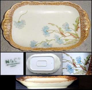Antique Deep Serving Platter 1870s Haviland & Co Flowers & Wide Gold Borders photo