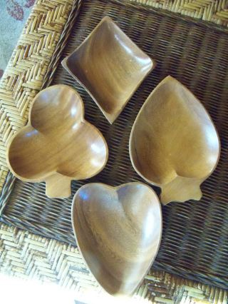 Vintage Card Suit Wooden Bowls Heart Club Spade Diamond Shaped photo