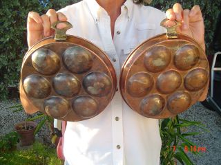 Vintage Egg Poaching / Escargot Pan: Tin Lined Copper+ Brass Handles,  Vintage photo