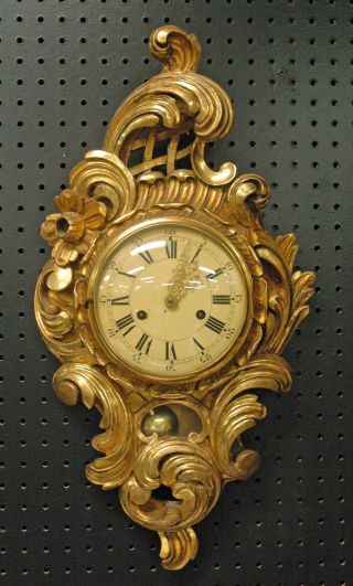 Carved Gold Cartouche French Wall Clock photo