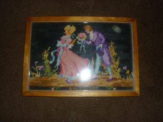 Antique Needlepoint Picture Of A Courtship (1927) photo