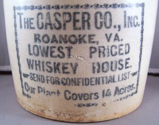 The Casper Co.  1 Gallon Virginia Whiskey Liquor Crock Jug - Roanoke,  Va photo