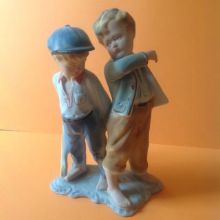 Estate Romania Porcelain Figurine Two Boys Baseball Signed Arpo Romanian Statue photo