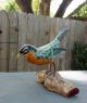 Carved Painted Wood Wooden Bird Statue Sculpture On Metal Legs,  Life - Like Figure Carved Figures photo 1
