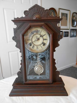 Antique Patented 1874 Waterbury Kitchen Shelf Mantle Clock photo