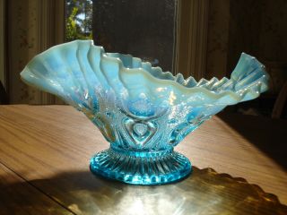 Antique Decorative Blue Tinted Glass Bowl With Fluted Edges. photo