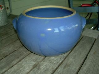 Vintage Blue Red Wing ? Stoneware Pottery Crock Tureen Antique Ear Handles photo