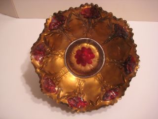Antique Carnation Goofus Glass Gold Burgundy Ruffle photo