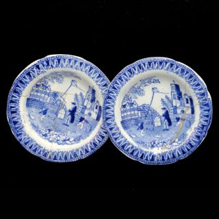 Well Loved Historical Staffordshire Toy Pearlware Plates 2 Kite Flyer Franklin photo