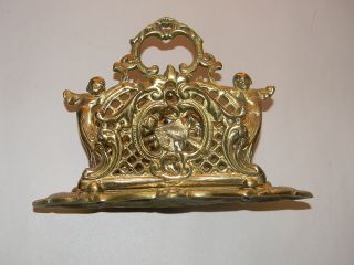 Vtg,  Victorian Solid Brass Ornate Napkin / Letter Holder photo