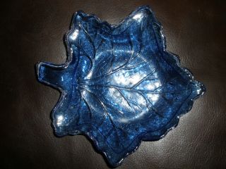 Antique? Vintage? Blue Glass Leaf Dish Bowl Rare Estate Sale Find photo