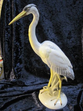 Rosenthal Large Heron Figurine Artist Signed Meisel Han Painted 1935 photo