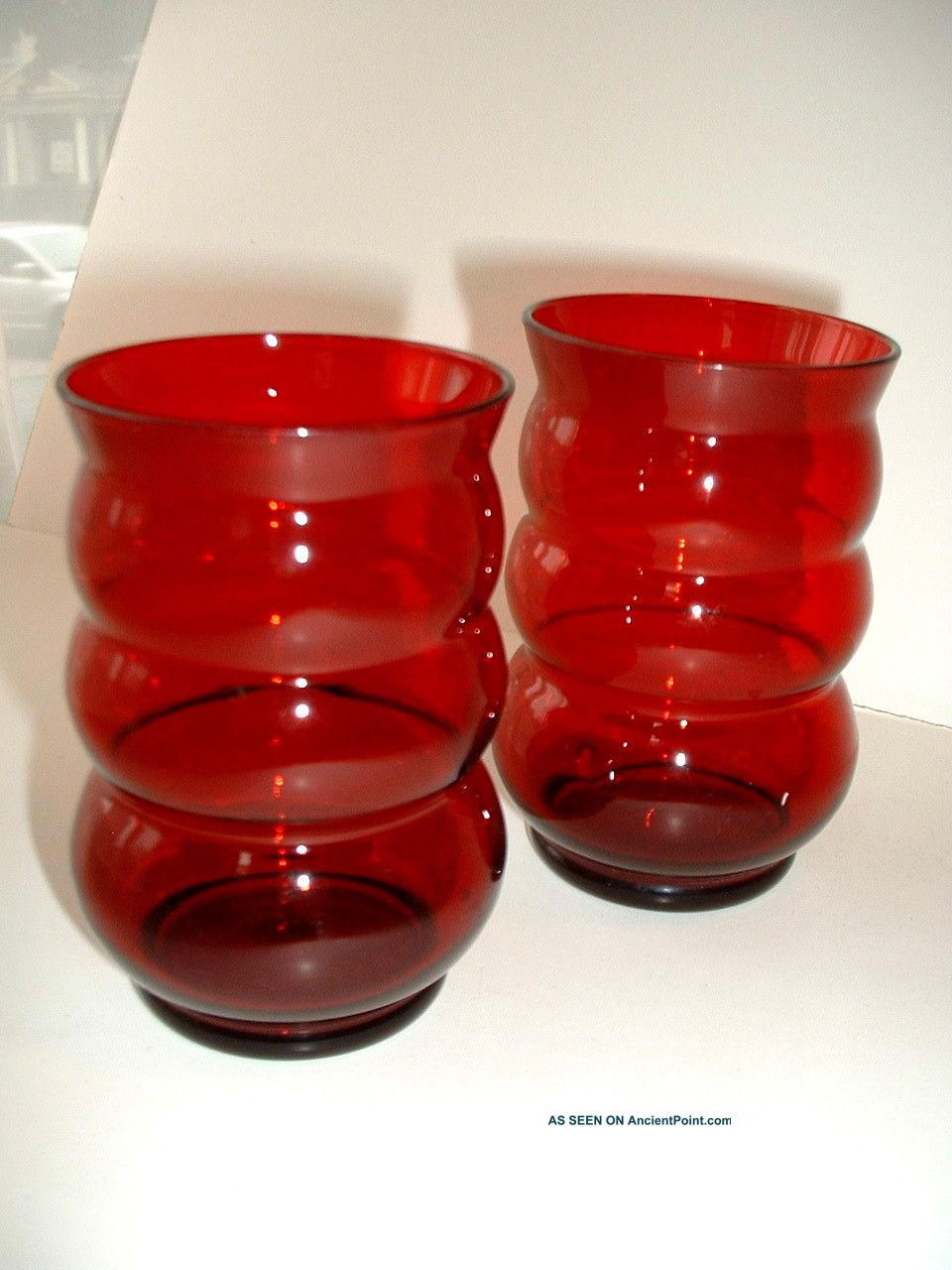 Set Of 2 Antique Glass Vases,  Red Color,  Ex.  Cond. Vases photo
