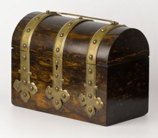 Antique English Victorian Coromandel Wood Box Brass Trim Rare & photo