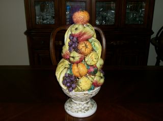 Ceramic Fruit Compote Centerpiece,  Italian Hand Painted Antique photo