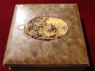 Papier Paper Mache Snuff Box With Gilded Copper Inlay Relief 19thc Hunting Scene photo