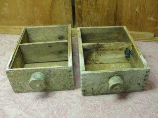 2 Matching Small Finger Jointed Wood Wooden Box Bin Drawers W/ Spool Handles photo