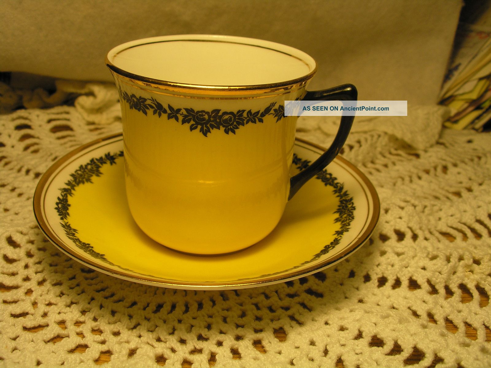 Art Nouveau Edwards Brown Duchess English China White/yellow Black Floral Gold Cups & Saucers photo