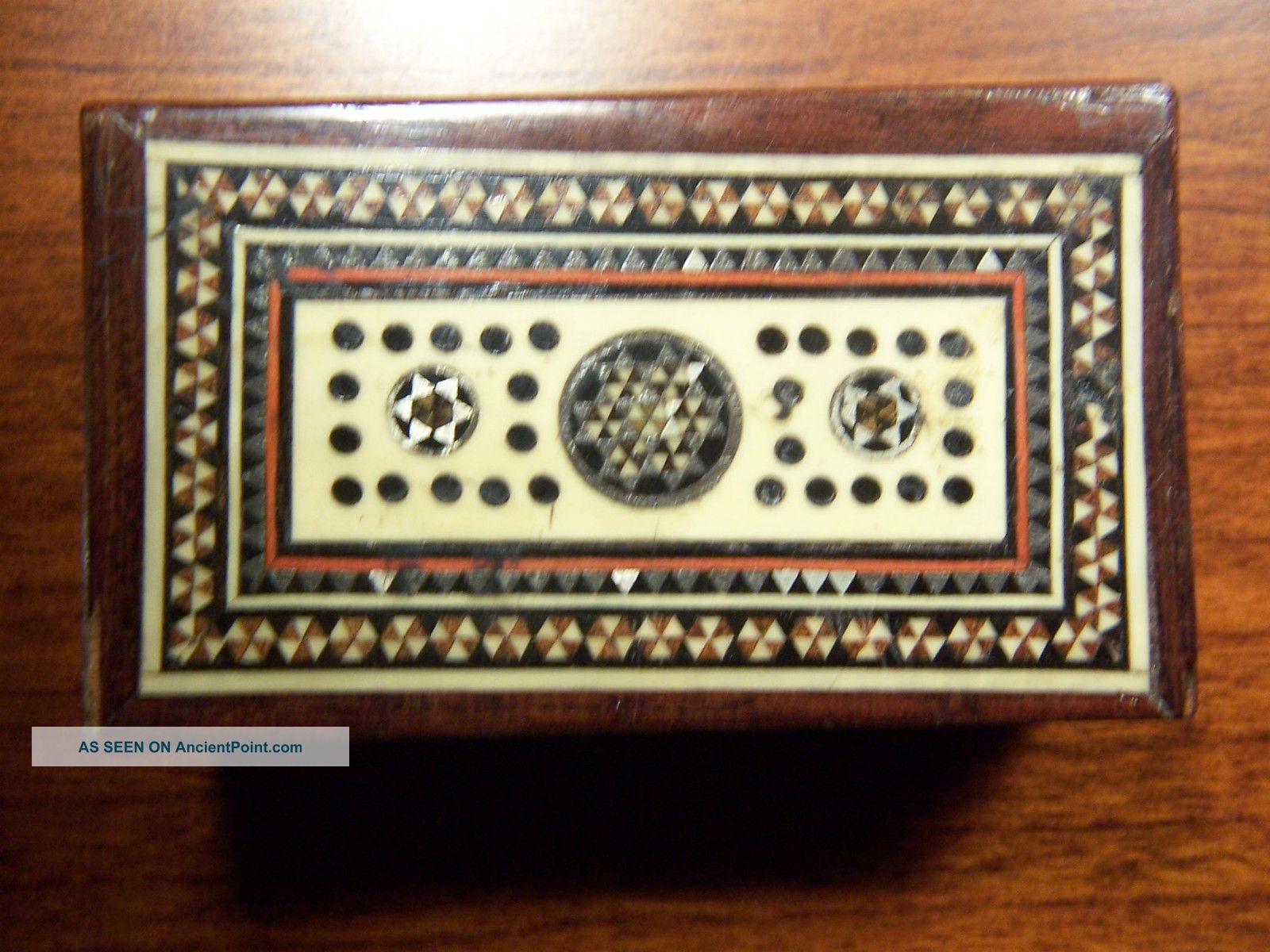 Stamp Box Stamp Case 2 Compartments,  Inlaid Maybe Mother Of Pearl Boxes photo