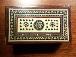 Stamp Box Stamp Case 2 Compartments,  Inlaid Maybe Mother Of Pearl photo