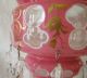 Antique Pink Cased Glass Large Mantle Luster Lustre Long Crystal Drops Candle Holders photo 3