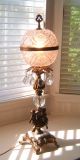 Rare Antique Neo Classic Crystal Cut Glass Prism Brass & Marble Cherubs Lamp Lamps photo 11