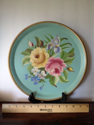 Vintage Toleware Plate Flowers 11 1/2 
