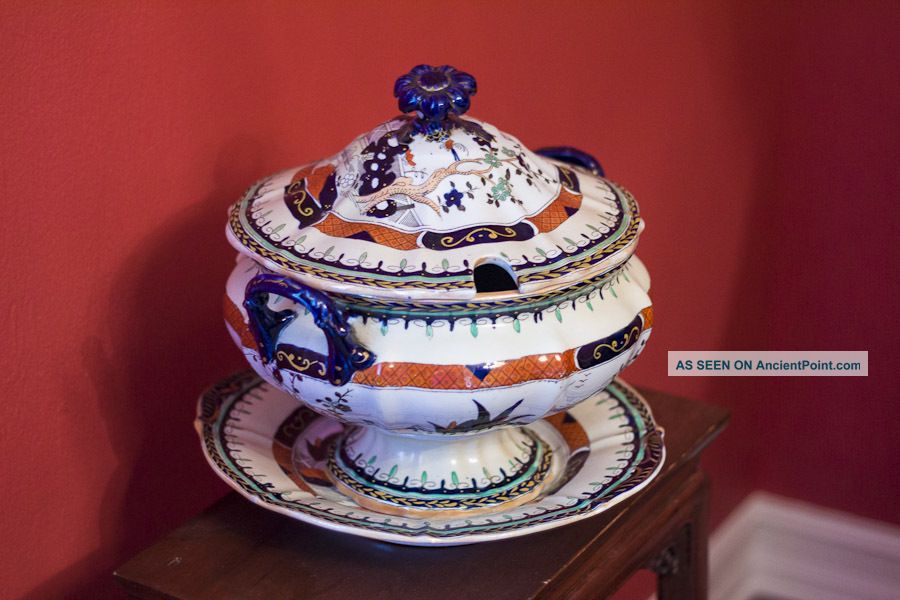Museum Quality Masons 19th C.  Antique English Covered Tureen W/ Matching Platter Tureens photo
