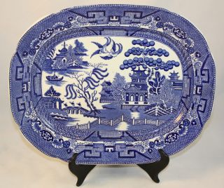 Early English Allertons Blue Willow Turkey Platter Server Oval Scalloped A - Logo photo