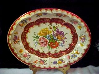 Vintage Daher Toleware Metalware Shabby Fancy Chic Floral Medium Oval Bowl Tray photo