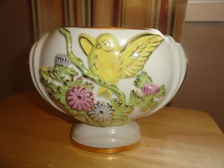 Vintage Porcelain Vase With Bird And Gold photo