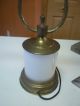 Antique Brass Lamp Hand Painted Glass Base Two Brass Arms 1920 No Shades Lamps photo 3