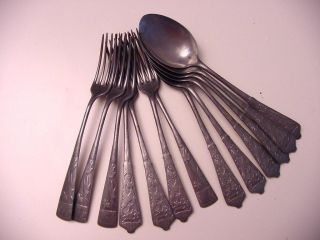 Six Antique Pewter Forks,  Coming Together With 6 Matching But Unusable Spoons photo