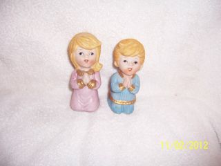 Vintage Decorative Ceramic Little Boy And Girl Praying Set Of 2 photo