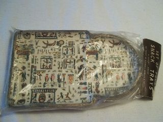 Vintage Paper Mache Japan Tole Snack Trays Set Of (4) Rare Egyptian Theme photo