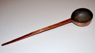 Antique Copper Soup Ladle - Hand Hammered Copper And Tin 18 