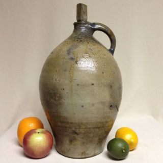 Antique Stoneware: Rare Ny Ovoid Jug,  Cobalt & Reeded Rim,  C.  Crolius?,  Ca.  1820 photo