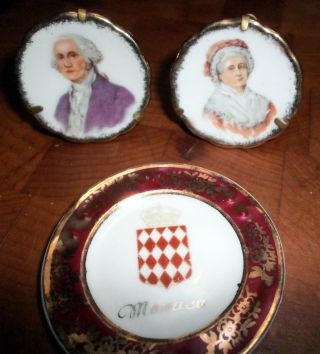 George And Martha Limoge Miniature Portrait Plates Hand Painted + Limoge Monaco photo