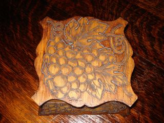 Vintage Pyro Art Wood Box - Grape Leaf Design photo