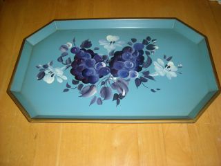 Vintage Nascho Toleware Tole Hand Painted Metal Tray Grape & Floral Pattern photo