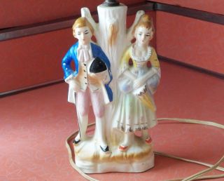 Vintage Hand Painted Ceramic Colonial Man And Woman Lamp Made In Japan And Usa photo