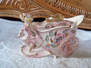 Gorgeous Antique Bisque Pink Carriage Figurine Estate Find Preowned photo