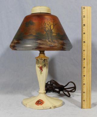 Small Antique Circa - 1930s Boudoir Lamp Painted Carnival Art Glass Shade Nr photo