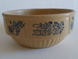 19th Century Yellow Ware Stoneware Blue Stenciled Molded Americana Bowl photo