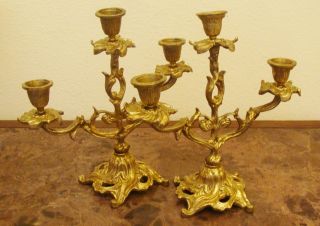 French Antique Pair Of Gilt Bronze Candelabras 3 Arms 19th photo