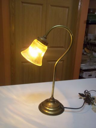 Antique Brass Lamp Table Lamp Students Lamp Piano Lamp All Brass Shade Works photo