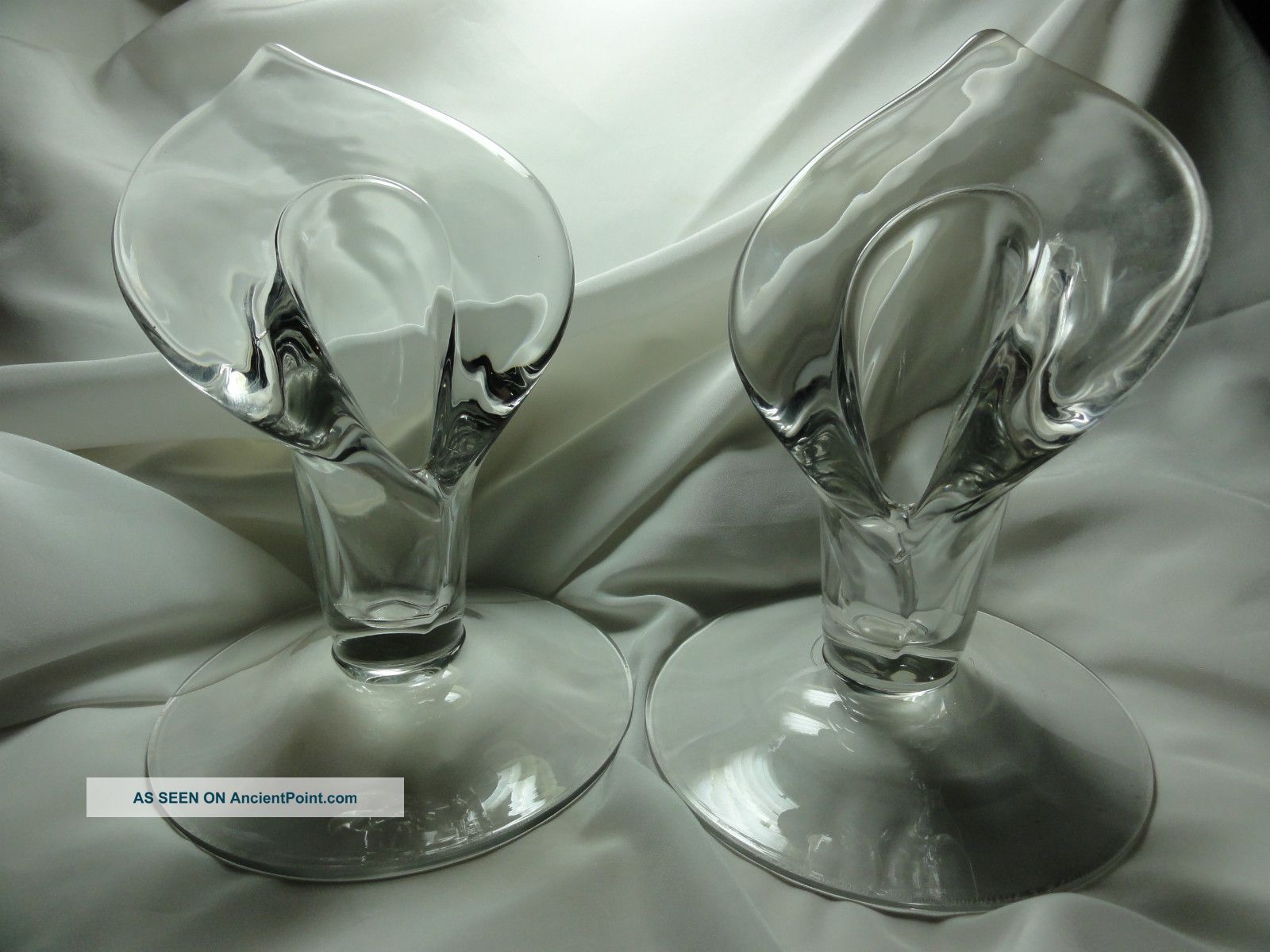 Pair Of Antique Calla Lilly Crystal Glass Candle Holders Handmade Est 1940 ' S Vases photo
